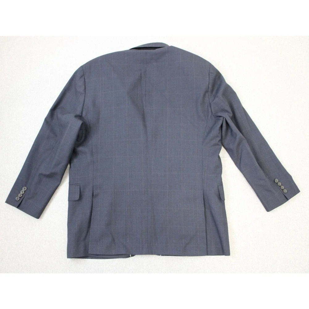 Lands' End‎ Blazer Mens 46R Navy Blue Plaid 100% Wool Tailored Fit 2-Buttons